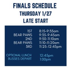 Thursday 1/27 Finals Schedule